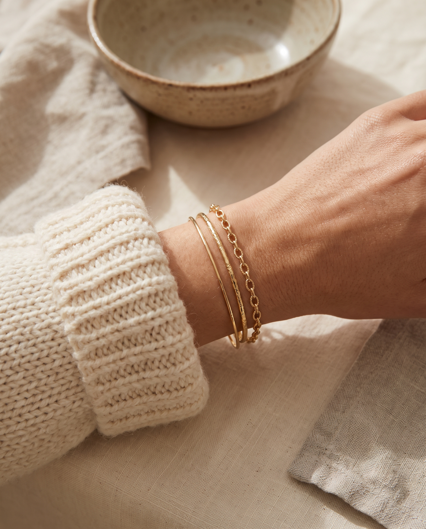 The Ondine bracelet stacked on the wrist
