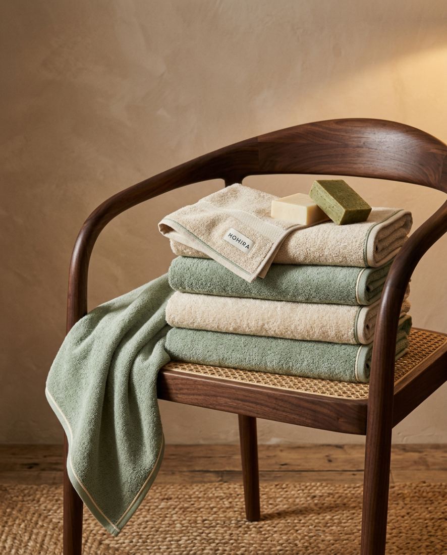 Towels folded on a wooden chair